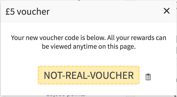 redeem reward modal with voucher code